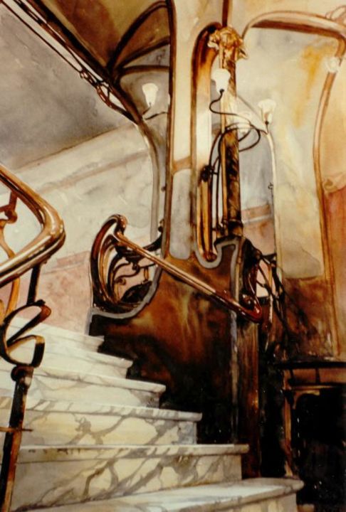 绘画 标题为“Escalier - detail,…” 由Paul Dmoch, 原创艺术品, 水彩