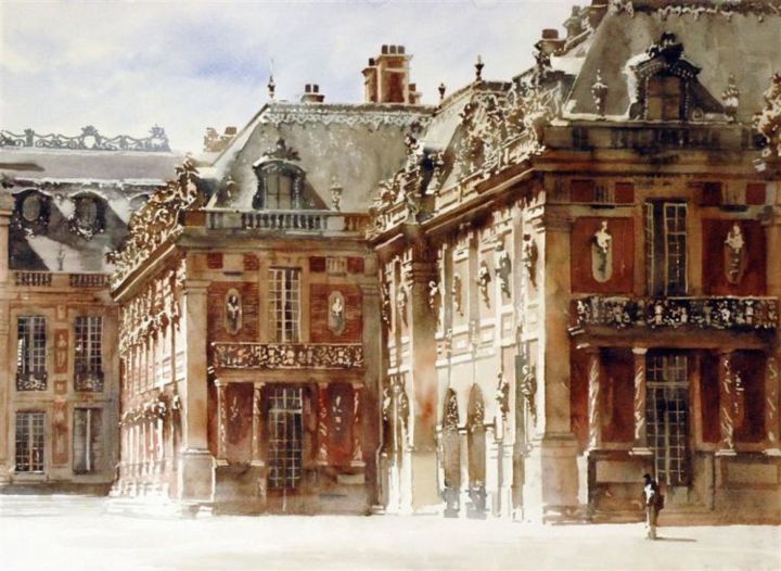 Painting titled "Château de Versaill…" by Paul Dmoch, Original Artwork, Watercolor