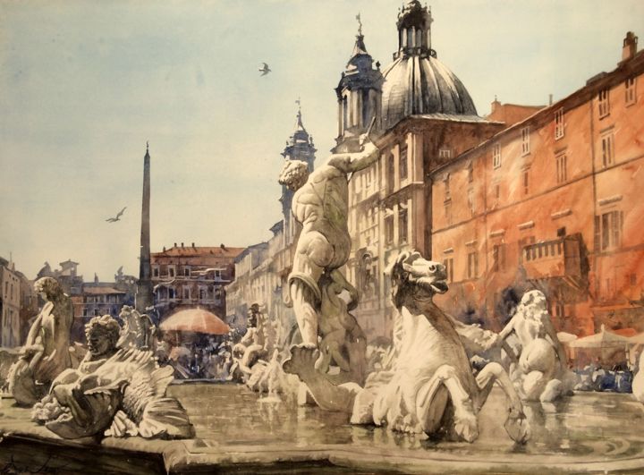 绘画 标题为“La fontana del Nett…” 由Paul Dmoch, 原创艺术品