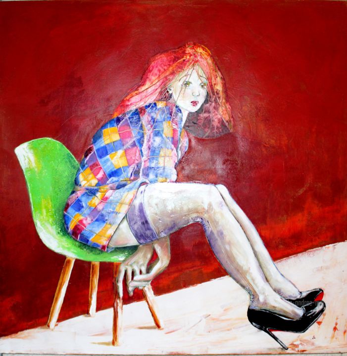 「CLOWN BLANC AUX  LO…」というタイトルの絵画 Paule-Andree Maravalによって, オリジナルのアートワーク, オイル 金属にマウント