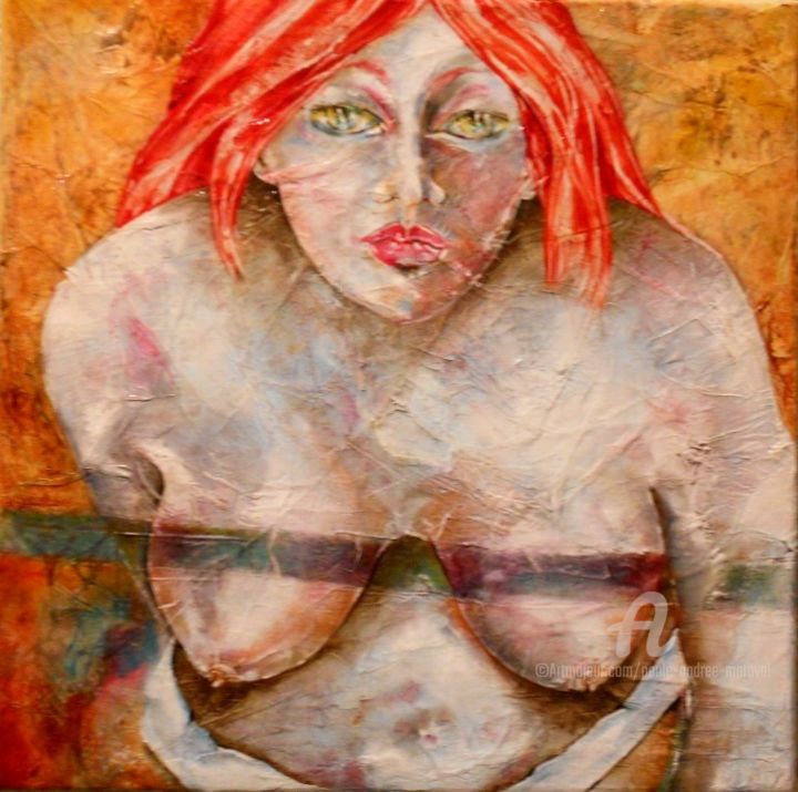 Painting titled "topless "Madeleine"" by Paule-Andree Maraval, Original Artwork, Oil