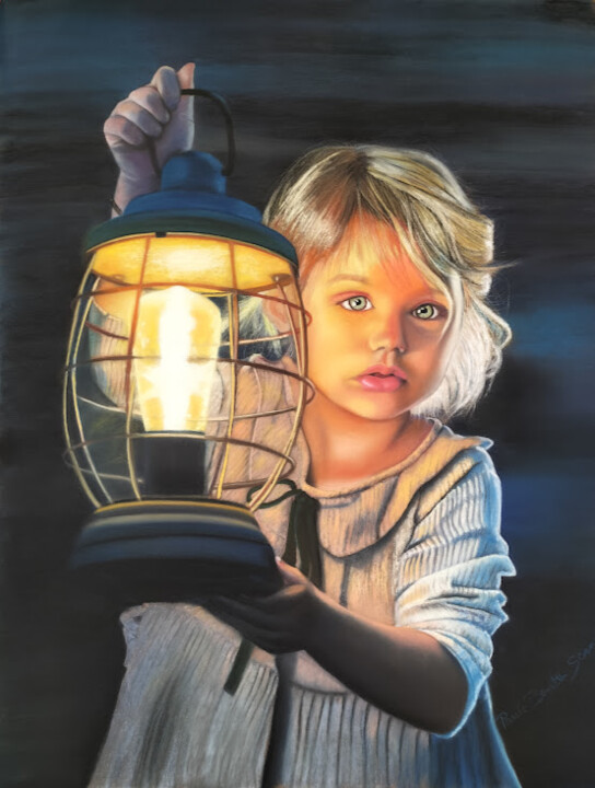 Pintura titulada "Petite Fille à la L…" por Paule Benatti, Obra de arte original, Pastel Montado en Cartulina