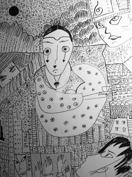 Dibujo titulada "Frida tatoo" por Paule Daran, Obra de arte original, Tinta