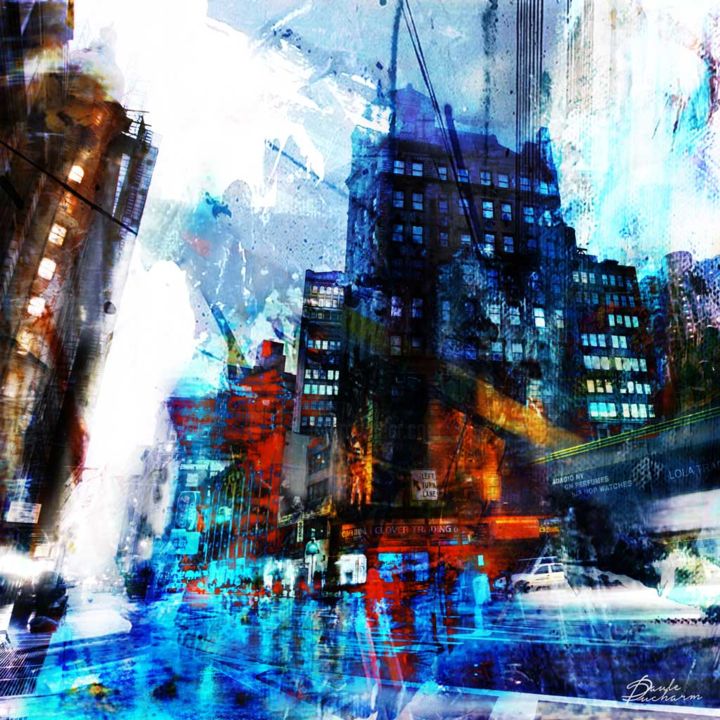 Digital Arts titled "Street in the rain…" by Paule Ducharm, Original Art, 2D Digital Work