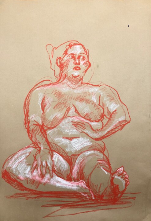 Dibujo titulada "Grande Laurie rouge" por Paule Guerin, Obra de arte original, Pastel