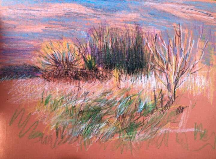 Dessin intitulée "Touraine rose" par Paule Guerin, Œuvre d'art originale, Pastel