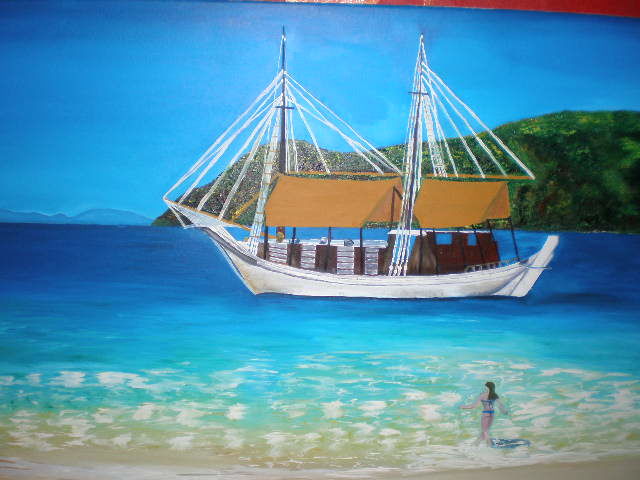 Peinture intitulée "Goleta en isla Esme…" par Paulette, Œuvre d'art originale, Huile