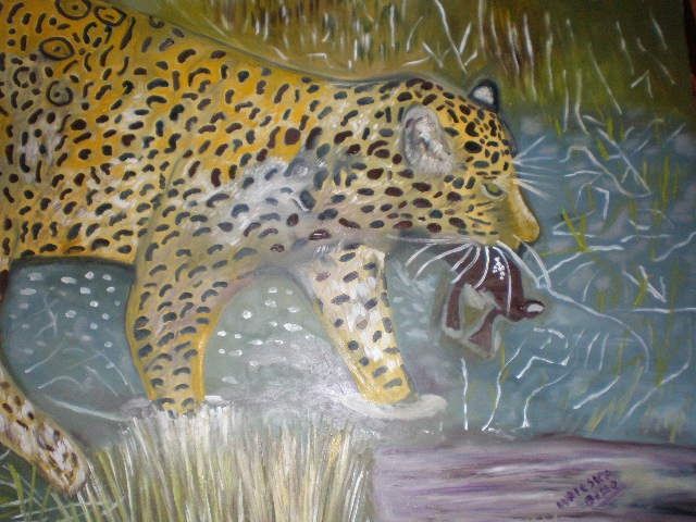 Pintura titulada "Tigre en los llanos…" por Paulette, Obra de arte original, Oleo