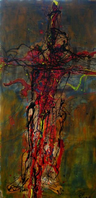 Painting titled "crucified" by Paul Freidin, Original Art, Oil