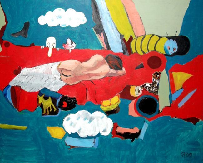 Painting titled "dreaming kilroy" by Paul Freidin, Original Art, Oil