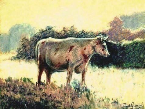 Pintura intitulada "Koe in het veld - I…" por Paul Gosselin, Obras de arte originais