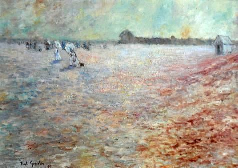 Peinture intitulée "Op het strand van O…" par Paul Gosselin, Œuvre d'art originale, Huile