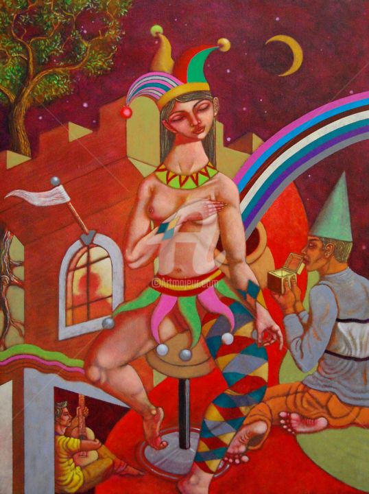 Peinture intitulée "The Jester Queen" par Paul Hilario, Œuvre d'art originale, Acrylique