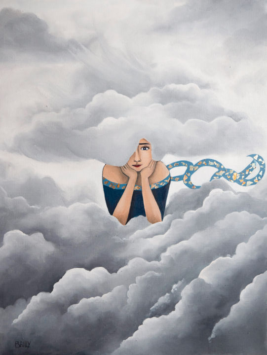 제목이 "Couverture nuageuse"인 미술작품 Pauline Bailly로, 원작, 기름 판지에 장착됨