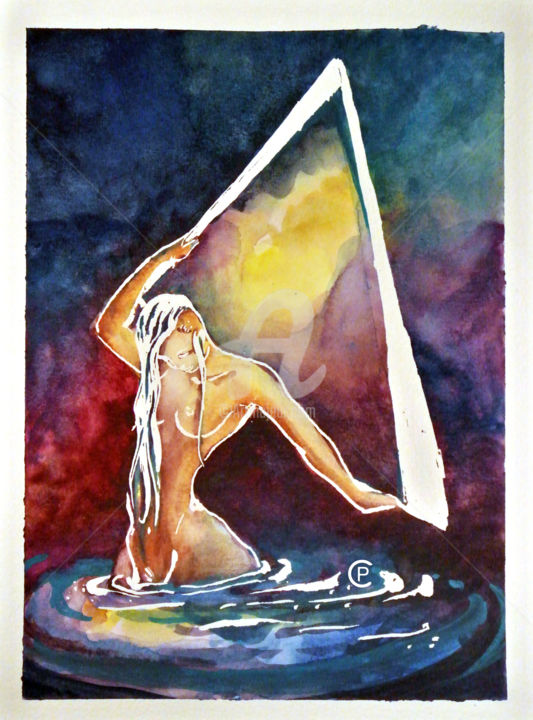 Pintura intitulada "elle porte" por Pauline Clair, Obras de arte originais, Aquarela
