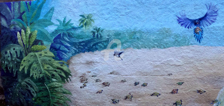 Malerei mit dem Titel "fond tropical" von Pauline Clair, Original-Kunstwerk, Acryl