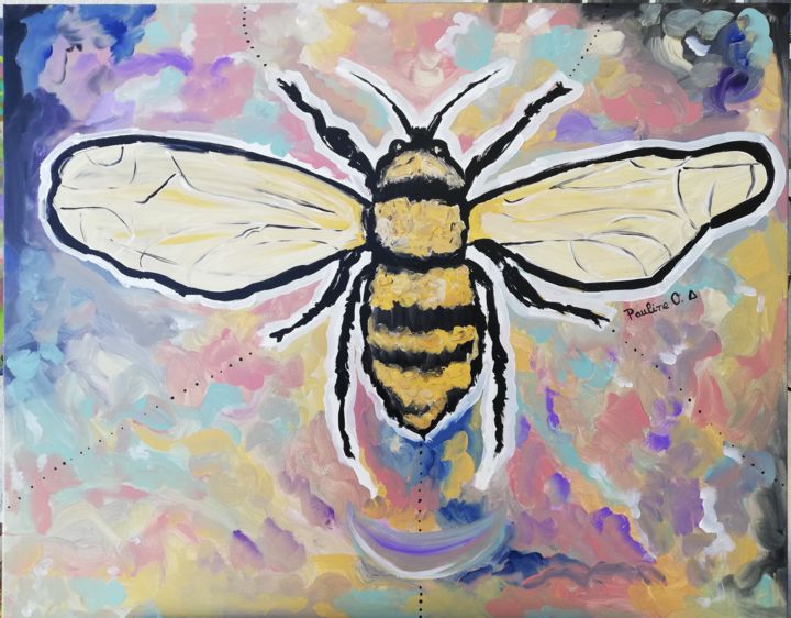 Peinture intitulée "L'abeille originelle" par Pauline Oliveira, Œuvre d'art originale, Acrylique Monté sur Châssis