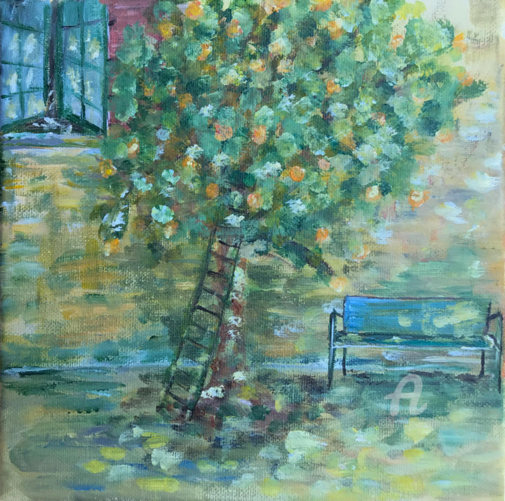 Painting titled "Oranges in Lisbon" by Paulinechp, Original Artwork, Acrylic