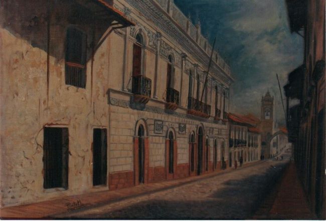 Painting titled "Calle Argentina" by Paulino Pinto Morales, Original Artwork