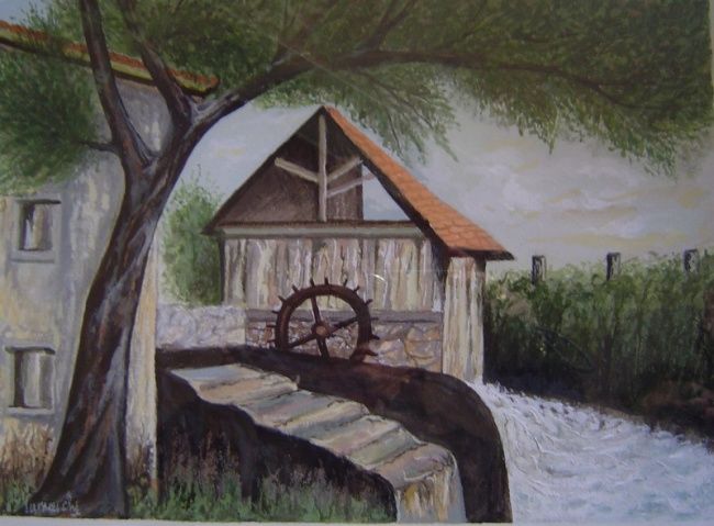 Peinture intitulée "mon moulin" par Paul Lamouche, Œuvre d'art originale,