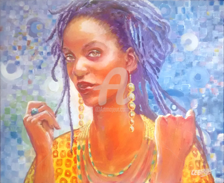 Peinture intitulée "Africaine_or" par Paul Lebrun, Œuvre d'art originale, Acrylique