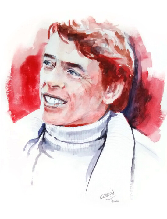 Peinture intitulée "Brel - Portrait aqu…" par Paul Lebrun, Œuvre d'art originale, Aquarelle