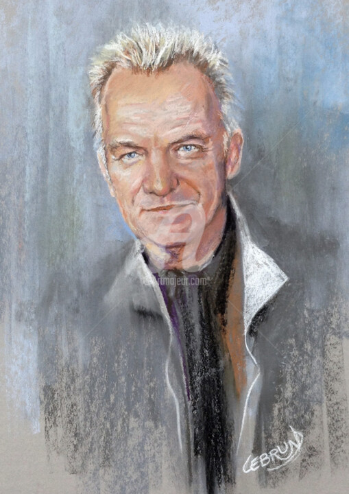 "Portrait de Sting a…" başlıklı Tablo Paul Lebrun tarafından, Orijinal sanat, Pastel