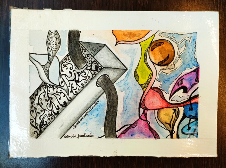 Dibujo titulada "Objectos" por Paulo Alex, Obra de arte original, Acuarela