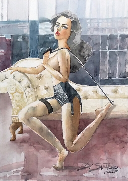 Pittura intitolato "Brincando com a meia" da Paulo Di Santoro, Opera d'arte originale, Acquarello