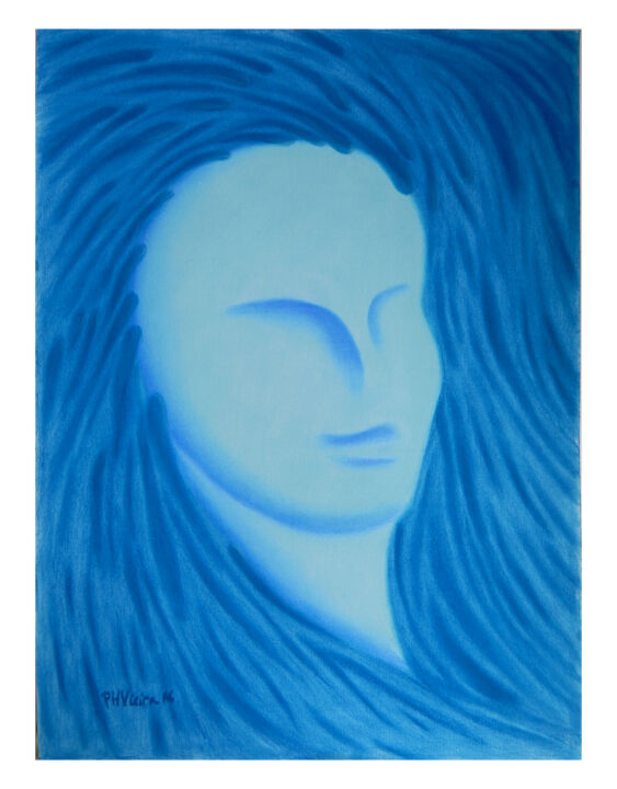 Dessin intitulée "Face Azul / Blue Fa…" par Paulo H Vieira, Œuvre d'art originale, Pastel