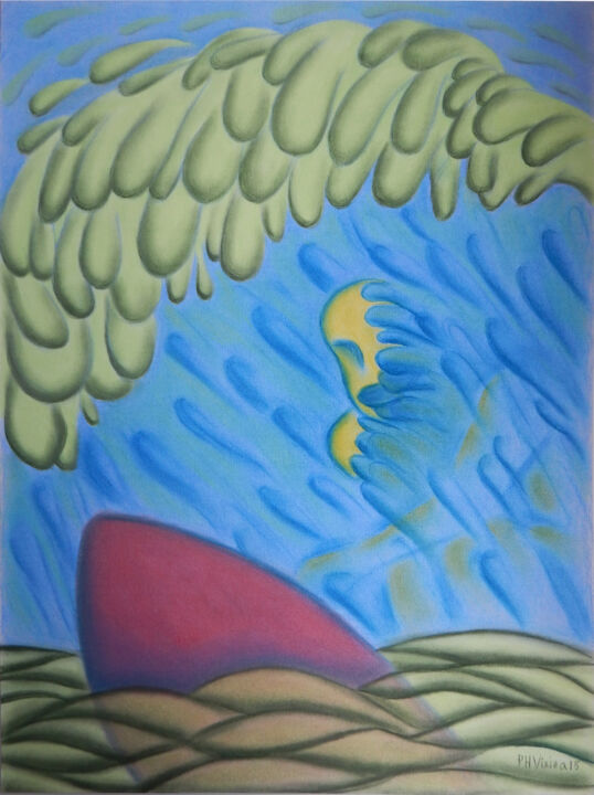 Drawing titled "Nas ondas / In the…" by Paulo H Vieira, Original Artwork, Pastel