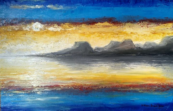 Pintura intitulada "Marina. Amanhecer c…" por Paulo Roni Brentano, Obras de arte originais, Óleo Montado em Painel de madeira