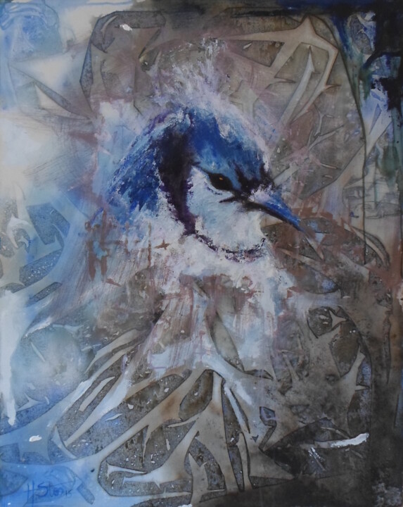 Pintura intitulada "O grande pássaro az…" por Paulo Santos, Obras de arte originais