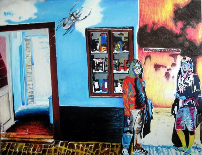 Peinture intitulée "Turistas na casa de…" par Paulo Diogo, Œuvre d'art originale, Huile