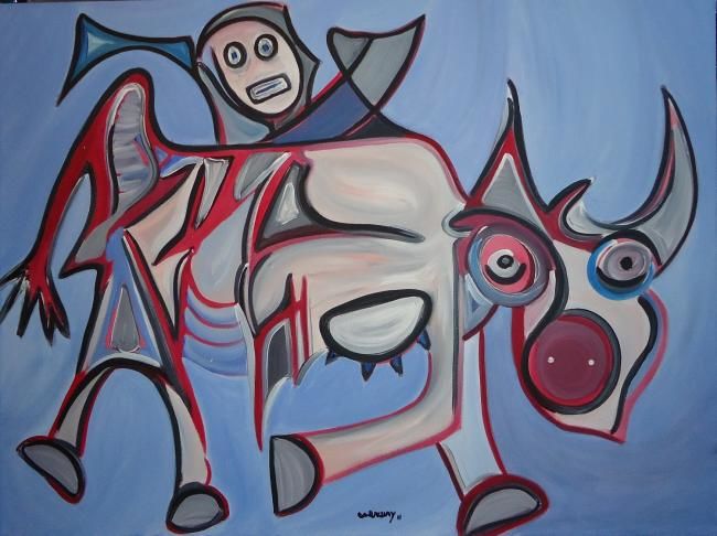 Painting titled "ANGRY FARMER WITH M…" by Paulo Fontinha, Original Artwork
