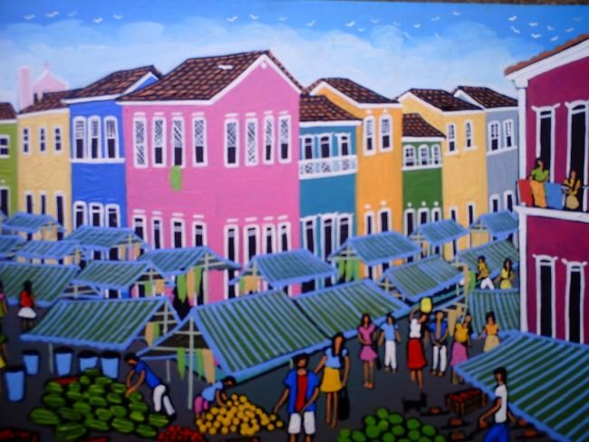 Pintura intitulada "a feira" por Paulo Sérgio Souza, Obras de arte originais,