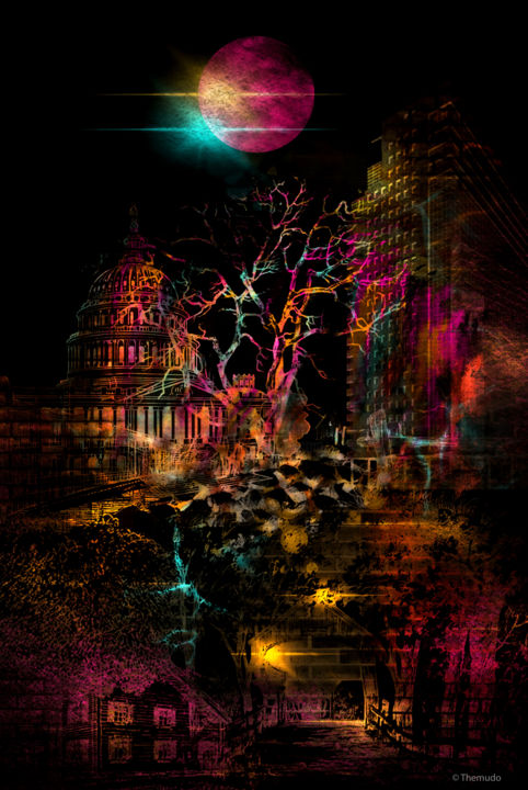 Digitale Kunst getiteld "Urban Moon" door Paulo Themudo, Origineel Kunstwerk, Digitaal Schilderwerk