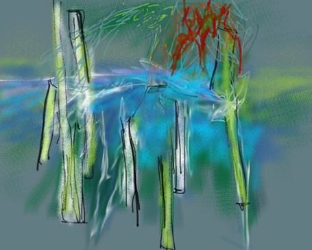 Digitale Kunst mit dem Titel "Jardins sous la plu…" von Paul Surdulescu, Original-Kunstwerk