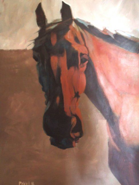 Painting titled "red the horse" by Paulus Hoffman, Original Artwork, Oil