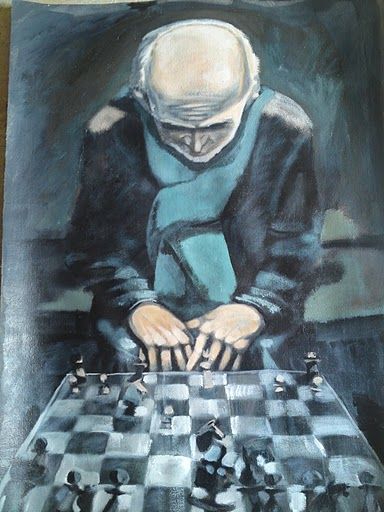Painting titled "chessplayer" by Paulus Hoffman, Original Artwork, Oil