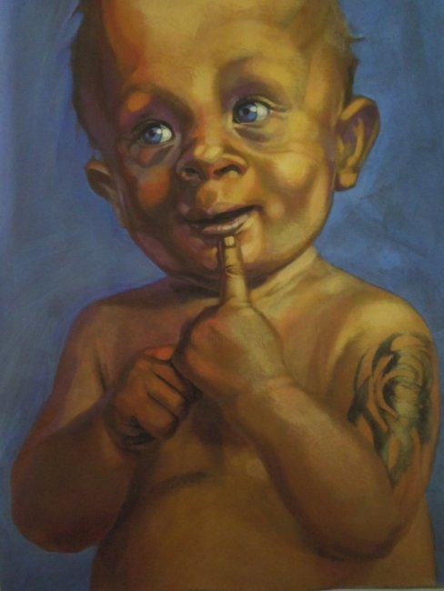 Painting titled "boy with tattoo" by Paulus Hoffman, Original Artwork, Oil