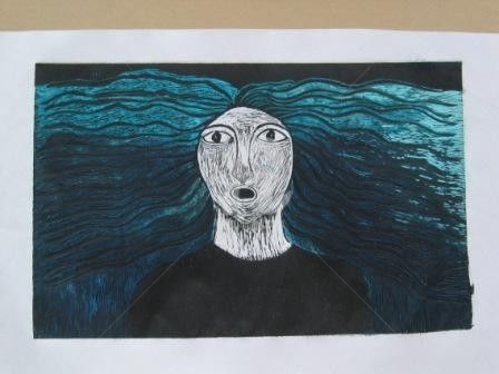 Printmaking titled "Madre de las  Aguas" by Pau Már, Original Artwork, Linocuts