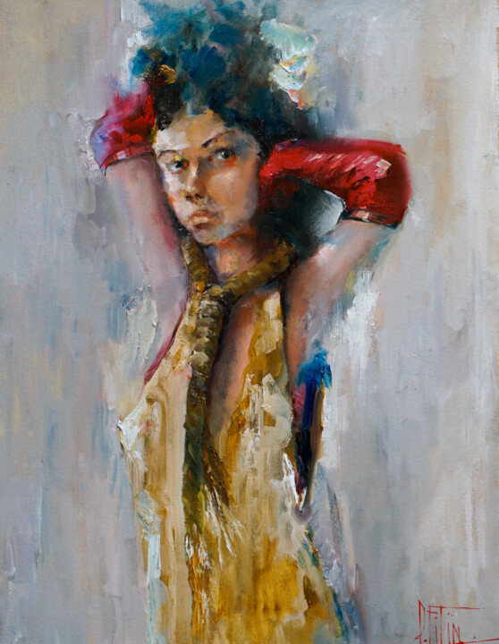 Картина под названием "actress in a tie" - Pavel Filin, Подлинное произведение искусства, Масло Установлен на Деревянная рам…