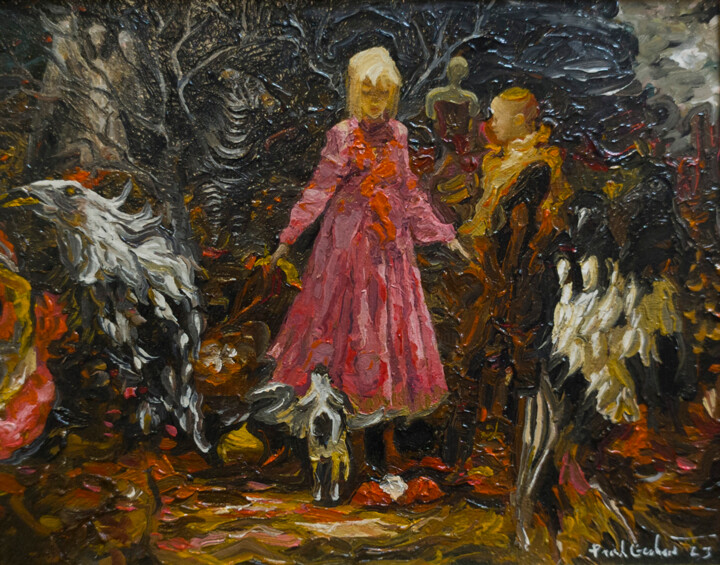 Painting titled "Birds" by Pavel Guliaev, Original Artwork, Oil Mounted on Cardboard