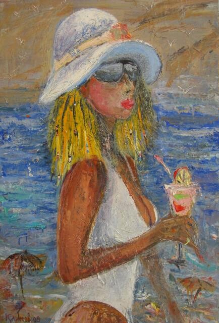 Peinture intitulée "beachgirl" par Pavel Klimov, Œuvre d'art originale, Huile
