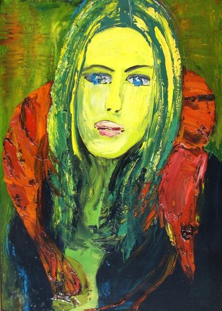 Painting titled "portrait with a shr…" by Pavel Klimov, Original Artwork, Oil