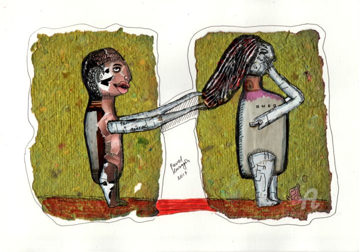 Colagens intitulada "Desperate newlyweds" por Pavel Kuragin, Obras de arte originais, Tinta