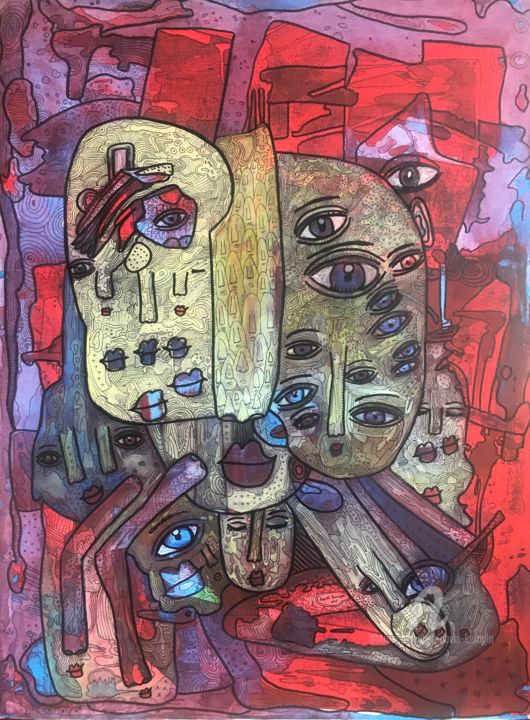 Painting titled "Closed society" by Pavel Kuragin, Original Artwork, Acrylic