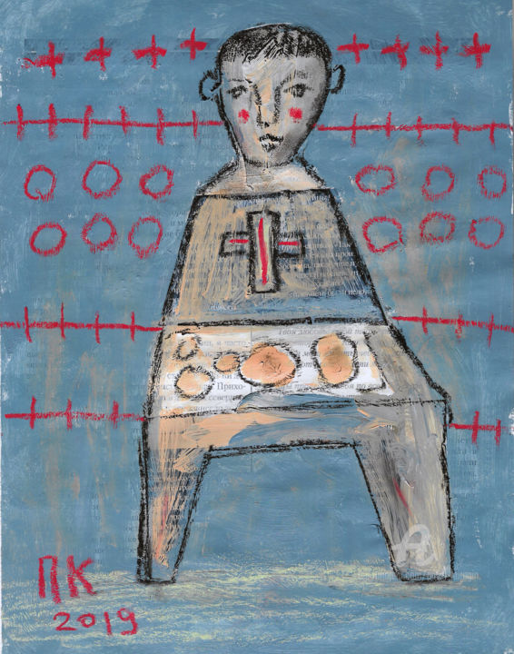 Peinture intitulée "Red cross" par Pavel Kuragin, Œuvre d'art originale, Collages