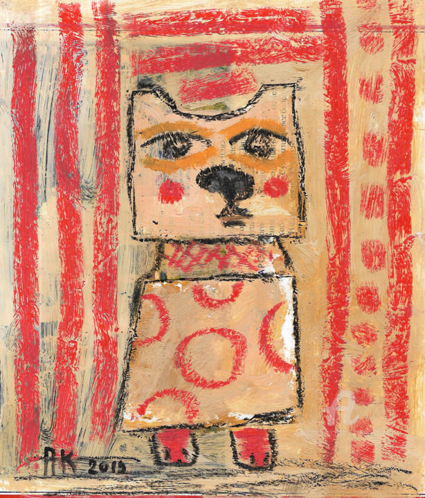 Painting titled "Simple kitty" by Pavel Kuragin, Original Artwork, Acrylic